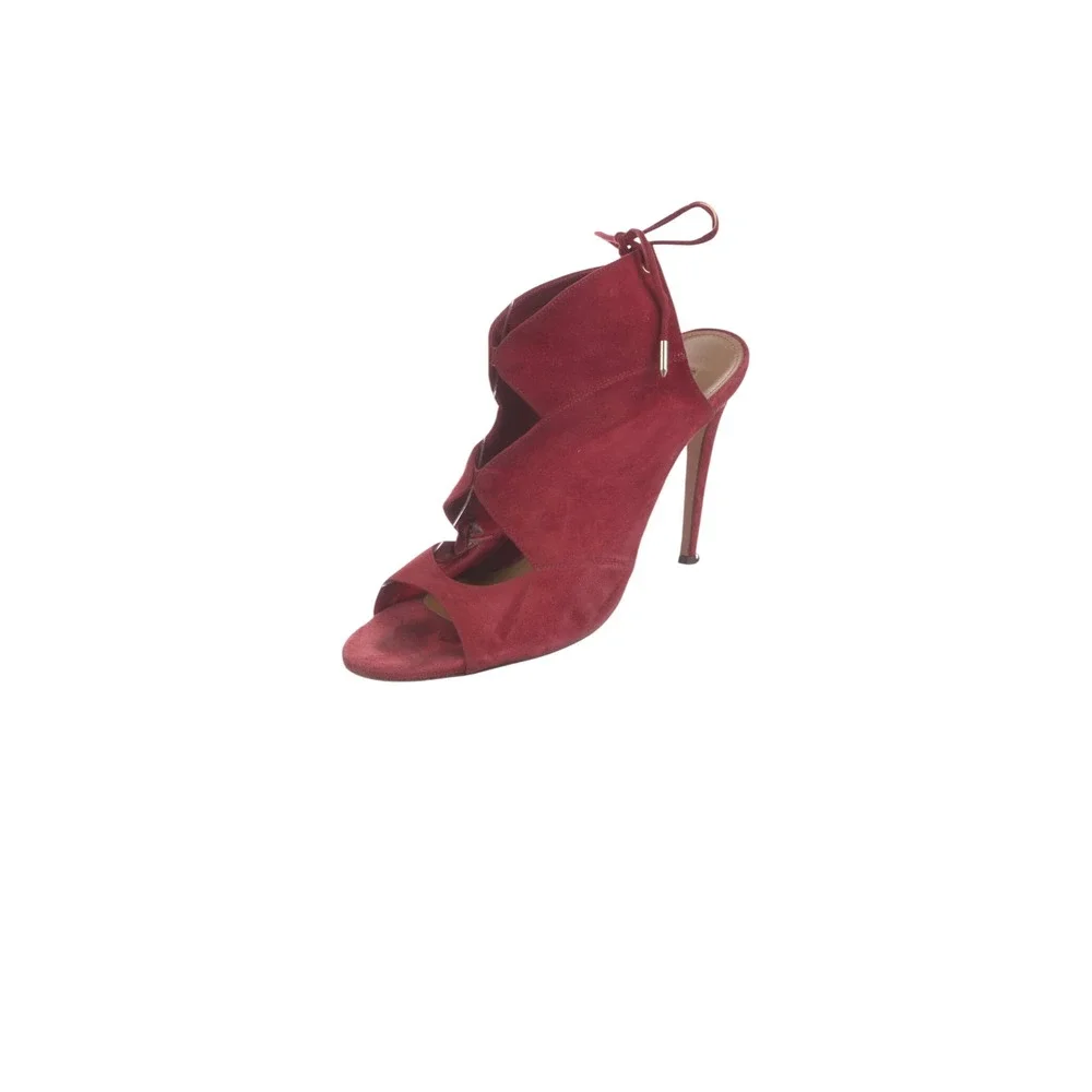 Aquazzura Suede Cutout Accent Slingback Sandals Red Women 10 IT 40 Good Stiletto - Picture 3 of 6